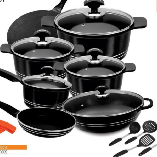 Die Cast 18-Piece Non-Stick Cookware Set, PFOA-Free, Scratch-Resistant Pots & Pans with Glass Lid, Lightweight, Even Heat Distribution, Dishwasher-Safe, Induction Compatible - Image 3