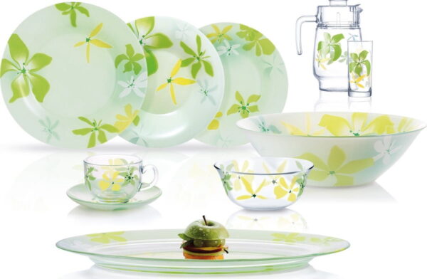 Luminarc 71-Piece Dinner Set - Leaf Green | Elegant Opal Glass Dinnerware | Microwave & Dishwasher Safe Tableware for 6 People