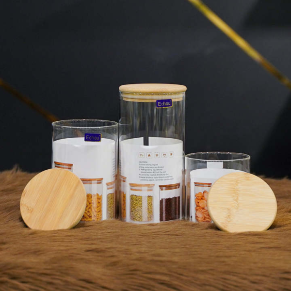Echou Glassware 3-Piece Food Jar Set - 685ml, 1050ml & 1400ml | High & Low Temperature Resistant | Model GPG10/L3