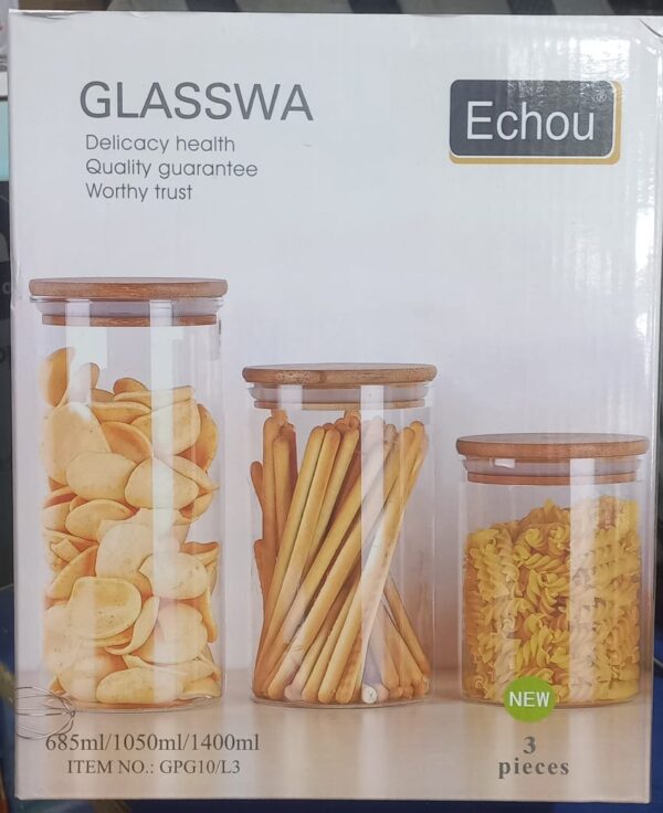 Echou Glassware 3-Piece Food Jar Set - 685ml, 1050ml & 1400ml | High & Low Temperature Resistant | Model GPG10/L3 - Image 2